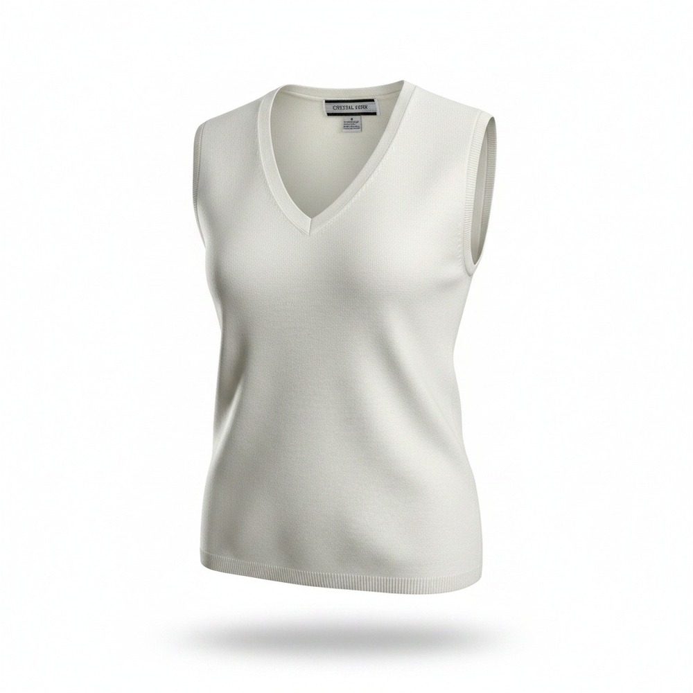 Crystal Kobe Sweater Vest Womens M White V Neck Acrylic Knit Sleeveless Preppy